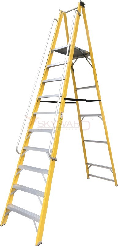 Model No. F8500 Fibreglass Podium Platform Ladder for Electrical, Commercial and Industrial Access Use, Professional Insulated Working Ladder for Maintenance, Repair and Installation Tasks